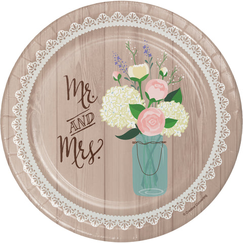 RUSTIC WEDDING PLATE 7" 8CT